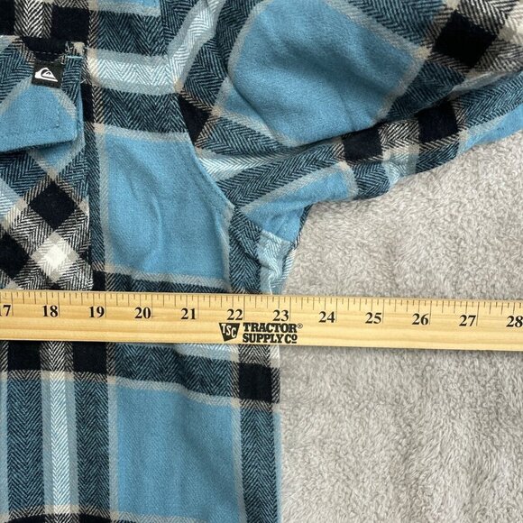 NEW Quiksilver Men's L Flannel Shirt Jacket With Hood Blue Plaid Cotton - Picture 5 of 8